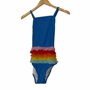 Hanna Andersson Blue Girls 1p Swimsuit with Rainbow tulle Ruffles 160 14-16
